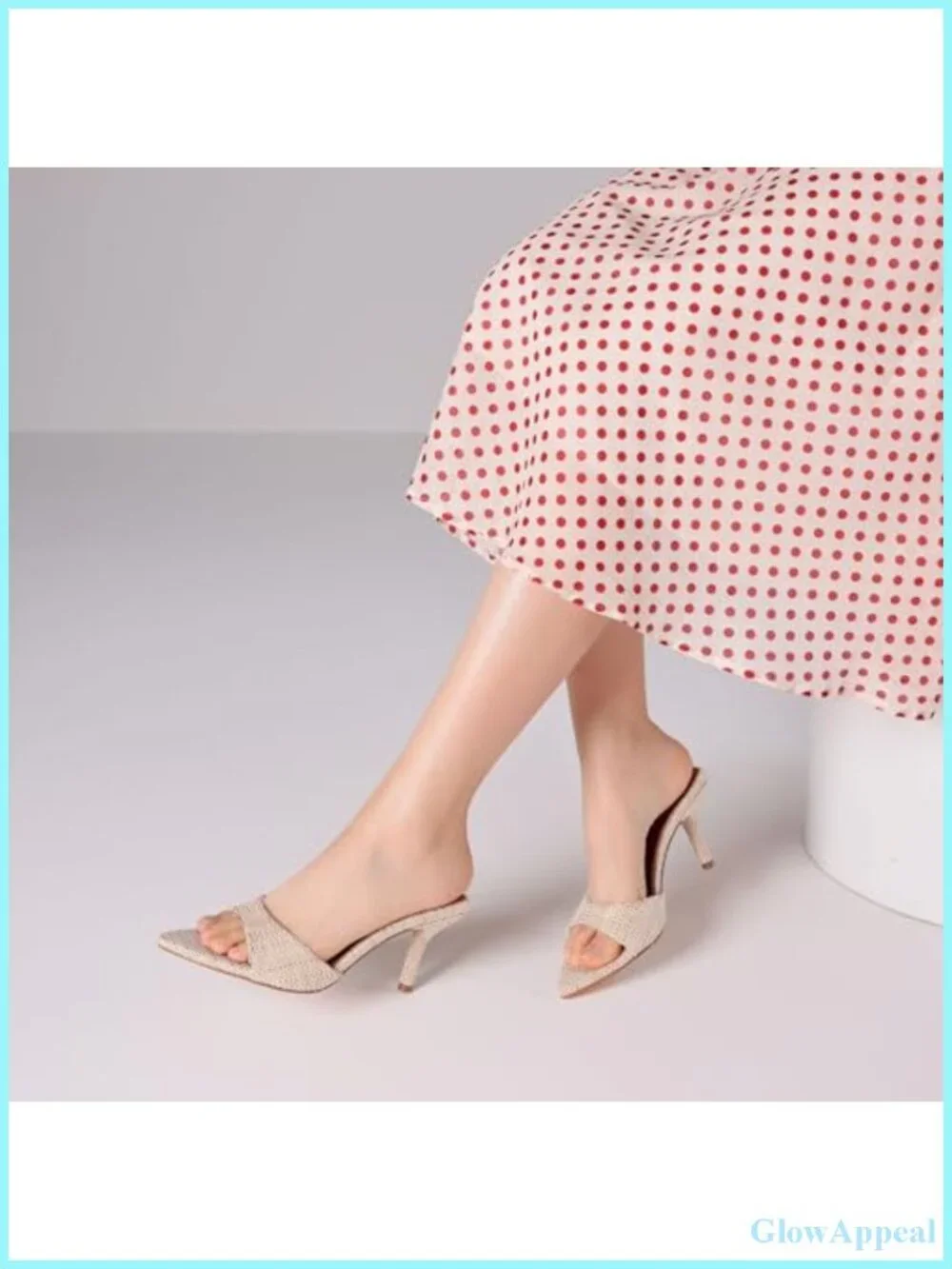 Black Kitten Heels Mules Sandals Women PU Leather Pointed Toe Slip On